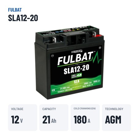 Lawnmower battery Fulbat SLA12-20 12V 21.1Ah 180A AGM – key specs
