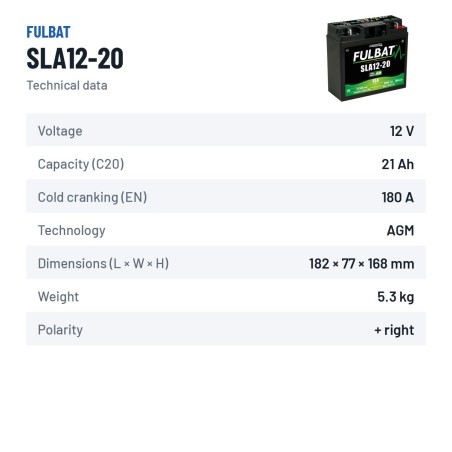 Batteria per rasaerba Fulbat SLA12-20 12V 21.1Ah 180A AGM – scheda tecnica