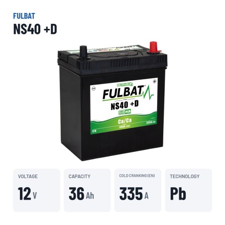 Bateria de corta-relva Fulbat NS40 +D 12V 36Ah 335A – dados principais