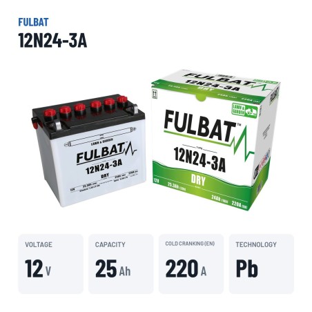 Lawnmower battery Fulbat 12N24-3A 24V 25.3Ah 220A – key specs