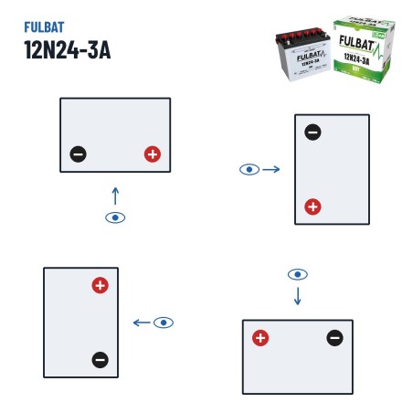 Lawnmower battery Fulbat 12N24-3A 24V 25.3Ah 220A – polarity (layout 0, + right)