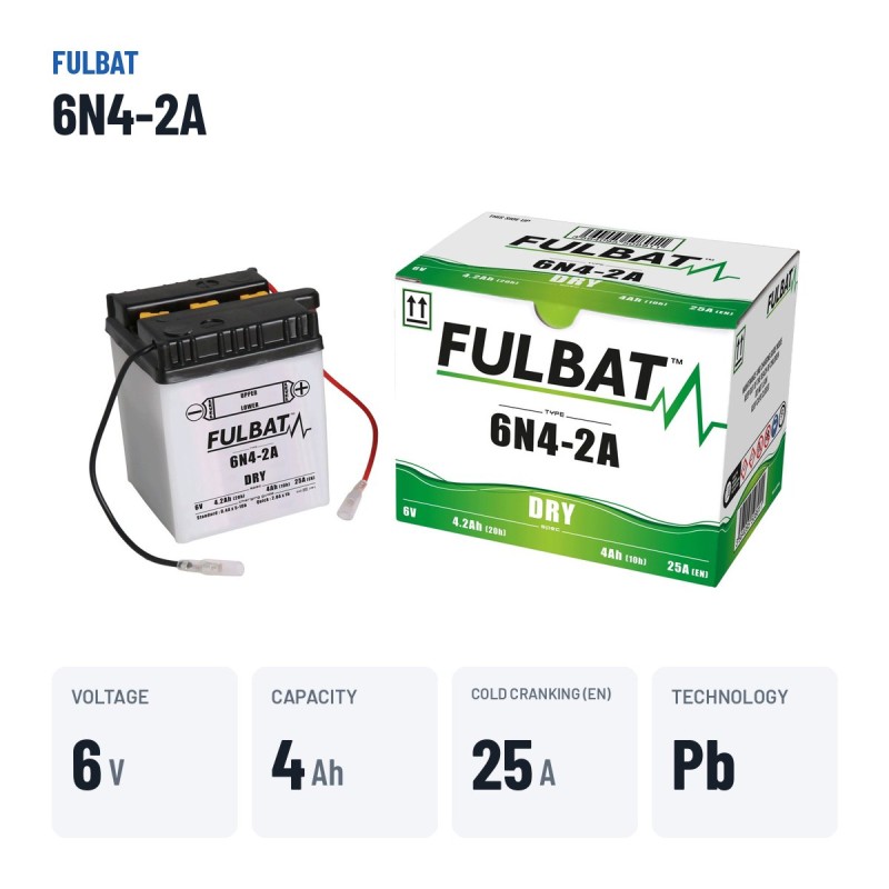 Motorcycle battery Fulbat 6N4-2A 6V 4.2Ah 25A – key specs