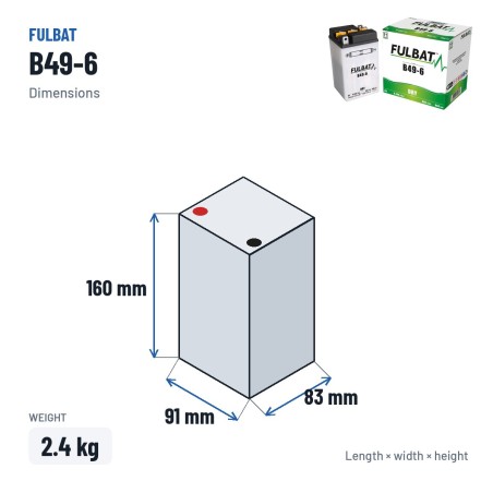 Motorcycle battery Fulbat B49-6 6V 8.4Ah 80A – dimensions 91 × 83 × 160 mm