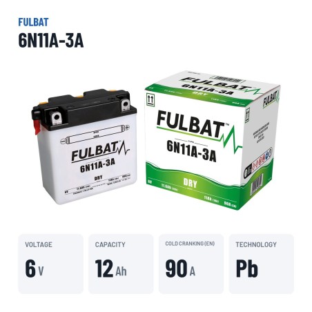 Batterie moto Fulbat 6N11A-3A 6V 11.6Ah 90A – caractéristiques clés