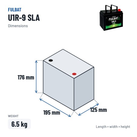 Bateria de corta-relva Fulbat U1R-9 SLA 12V 28Ah 300A AGM – medidas 195 × 125 × 176 mm