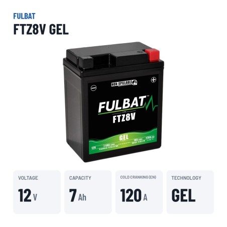 Motorcycle battery Fulbat FTZ8V GEL 12V 7.4Ah 120A GEL – key specs