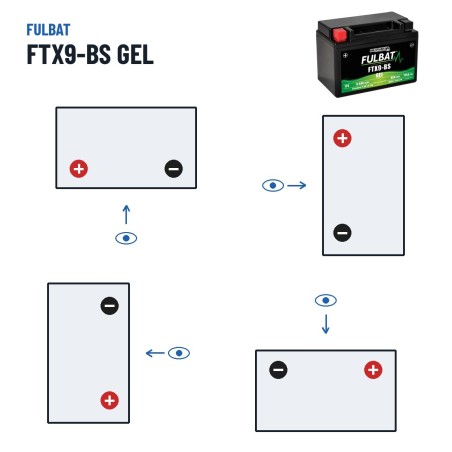 Motorcycle battery Fulbat FTX9-BS GEL 12V 8.4Ah 135A GEL – polarity (layout 1, + left)