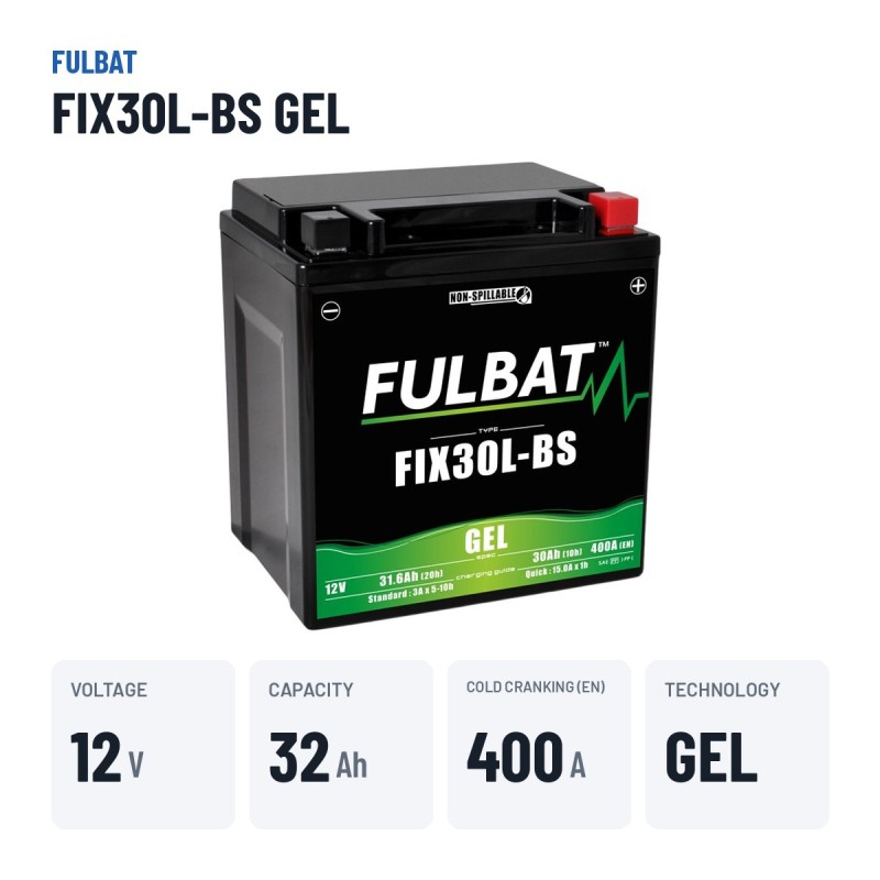 Batteria moto Fulbat FIX30L-BS GEL 12V 31.6Ah 400A GEL – dati principali