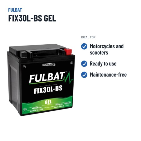 Bateria de mota Fulbat FIX30L-BS GEL 12V 31.6Ah 400A GEL – utilizações recomendadas