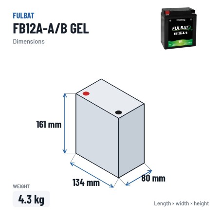 Batteria moto Fulbat FB12A-A/B GEL 12V 12.6Ah 155A GEL – dimensioni 134 × 80 × 161 mm