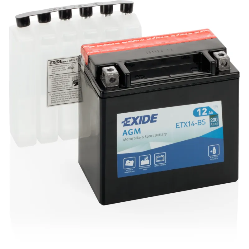 Exide ETX14-BS. Batteria per moto Exide 12Ah 12V