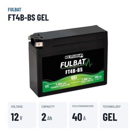 Motorcycle battery Fulbat FT4B-BS GEL 12V 2.4Ah 40A GEL – key specs