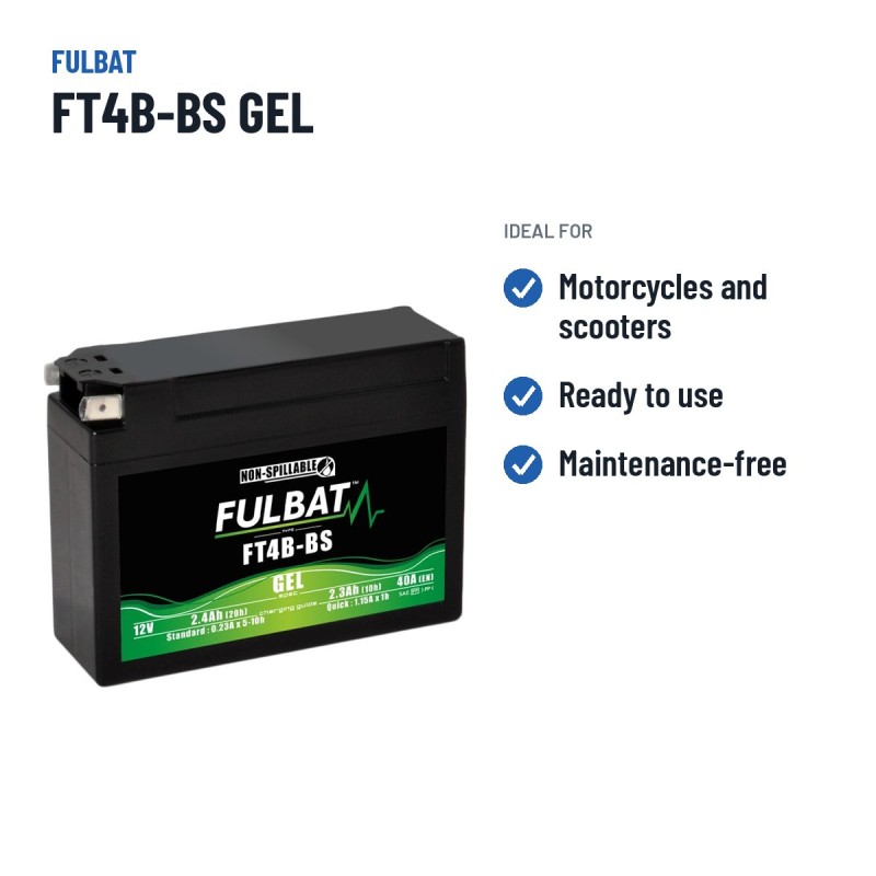 Motorcycle battery Fulbat FT4B-BS GEL 12V 2.4Ah 40A GEL – recommended uses