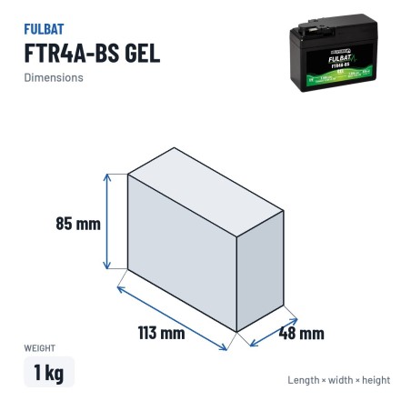 Motorcycle battery Fulbat FTR4A-BS GEL 12V 2.4Ah 45A GEL – dimensions 113 × 48 × 85 mm