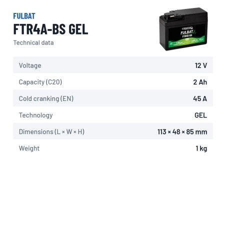 Batería de moto Fulbat FTR4A-BS GEL 12V 2.4Ah 45A GEL