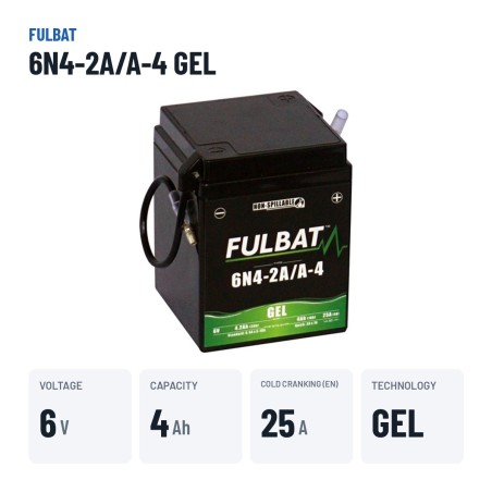 Motorcycle battery Fulbat 6N4-2A/A-4 GEL 6V 4.2Ah 25A GEL – key specs