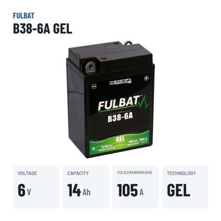 Motorcycle battery Fulbat B38-6A GEL 6V 13.7Ah 105A GEL