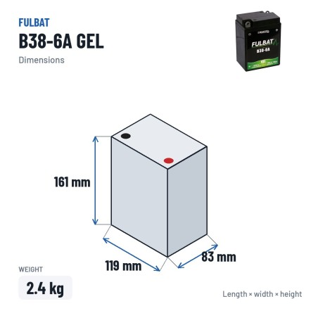 Motorcycle battery Fulbat B38-6A GEL 6V 13.7Ah 105A GEL