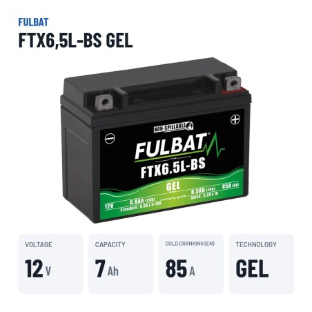 Motorcycle battery Fulbat FTX6,5L-BS GEL 12V 6.8Ah 85A GEL – key specs