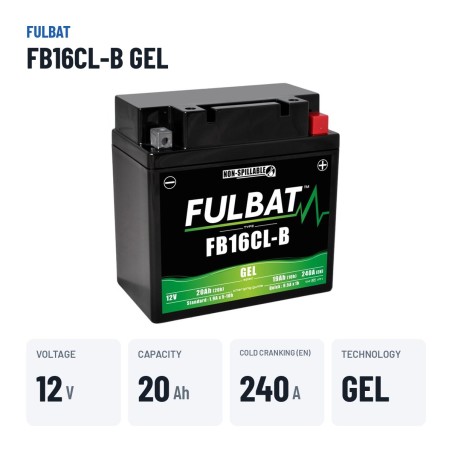 Motorcycle battery Fulbat FB16CL-B GEL 12V 20Ah 240A GEL – key specs