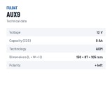 Batteria ausiliaria Fulbat AUX9 12V 8.4Ah AGM – scheda tecnica