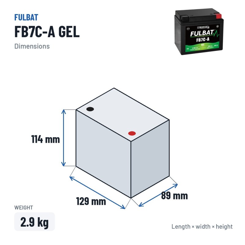 Motorcycle battery Fulbat FB7C-A GEL 12V 8.4Ah 85A GEL – dimensions 129 × 89 × 114 mm