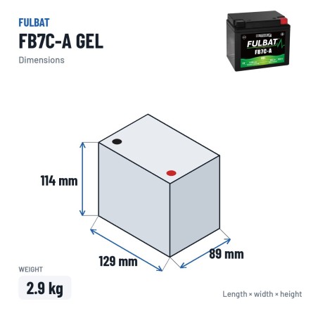 Motorcycle battery Fulbat FB7C-A GEL 12V 8.4Ah 85A GEL – dimensions 129 × 89 × 114 mm
