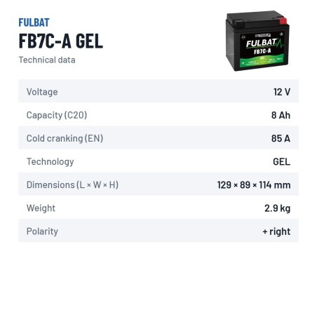 Motorcycle battery Fulbat FB7C-A GEL 12V 8.4Ah 85A GEL – technical data
