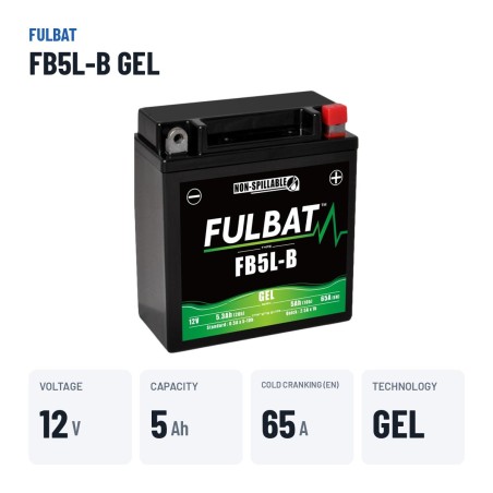 Motorcycle battery Fulbat FB5L-B GEL 12V 5.3Ah 65A GEL – key specs