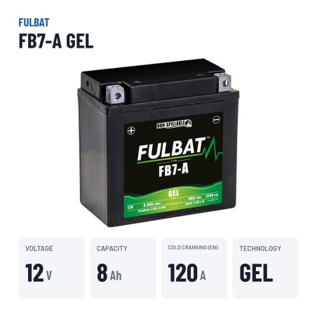 Bateria de mota Fulbat FB7-A GEL 12V 8.4Ah 120A GEL – dados principais