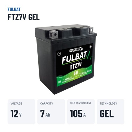 Motorcycle battery Fulbat FTZ7V GEL 12V 6.8Ah 105A GEL – key specs