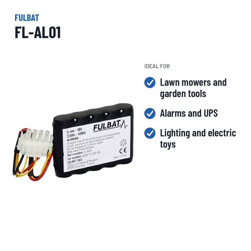 Bateria de corta-relva Fulbat FL-AL01 18V 2.5Ah Li-Ion – utilizações recomendadas