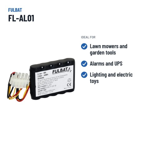 Bateria de corta-relva Fulbat FL-AL01 18V 2.5Ah Li-Ion – utilizações recomendadas