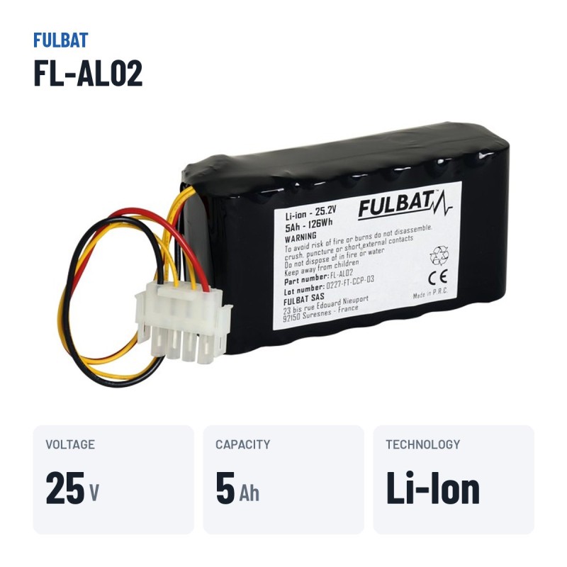 Lawnmower battery Fulbat FL-AL02 25.2V 5Ah Li-Ion | baterias.com