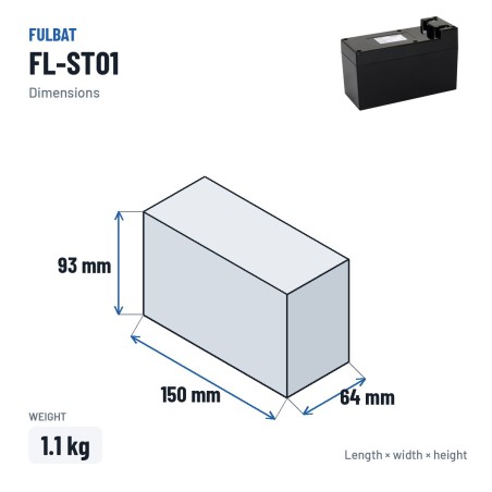 Batería de cortacésped Fulbat FL-ST01 25.2V 8.7Ah Li-Ion – medidas 150 × 64 × 93 mm