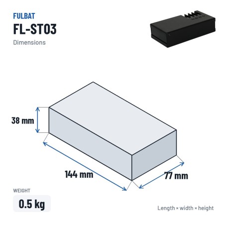 Bateria de corta-relva Fulbat FL-ST03 25.2V 2.6Ah Li-Ion – medidas 144 × 77 × 38 mm
