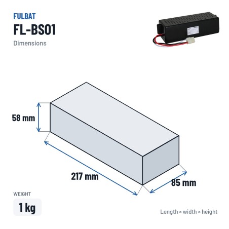 Bateria de corta-relva Fulbat FL-BS01 32.4V 3Ah Li-Ion – medidas 217 × 85 × 58 mm