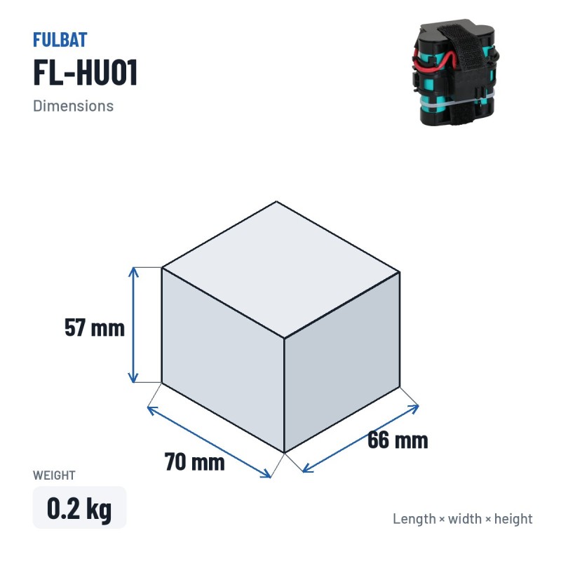 Bateria de corta-relva Fulbat FL-HU01 18V 2Ah Li-Ion – medidas 70 × 66 × 57 mm
