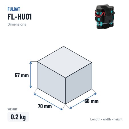 Batterie de tondeuse Fulbat FL-HU01 18V 2Ah Li-Ion – dimensions 70 × 66 × 57 mm