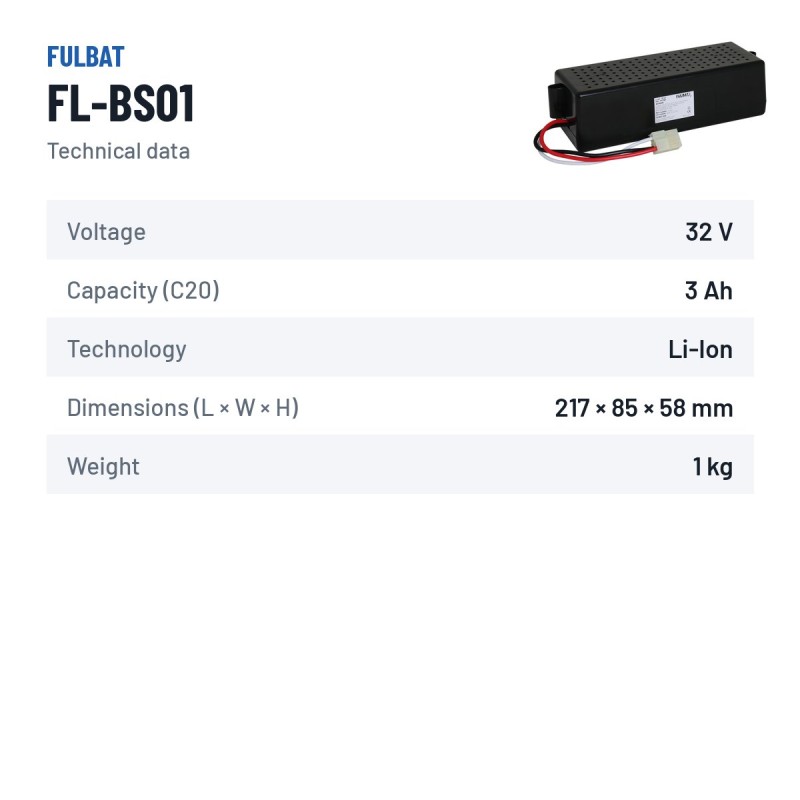 Bateria de corta-relva Fulbat FL-BS01 32.4V 3Ah Li-Ion – ficha técnica