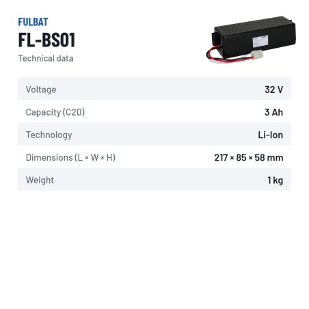 Bateria de corta-relva Fulbat FL-BS01 32.4V 3Ah Li-Ion – ficha técnica