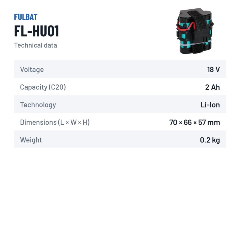 Batterie de tondeuse Fulbat FL-HU01 18V 2Ah Li-Ion – fiche technique