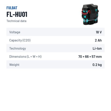 Bateria de corta-relva Fulbat FL-HU01 18V 2Ah Li-Ion – ficha técnica