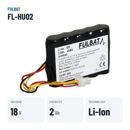 Batterie de tondeuse Fulbat FL-HU02 18V 2.5Ah Li-Ion – caractéristiques clés