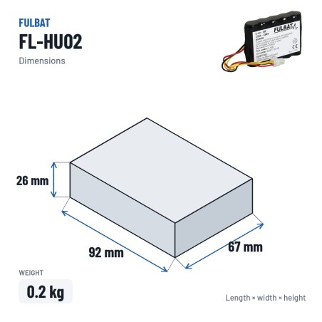 Batterie de tondeuse Fulbat FL-HU02 18V 2.5Ah Li-Ion – dimensions 92 × 67 × 26 mm