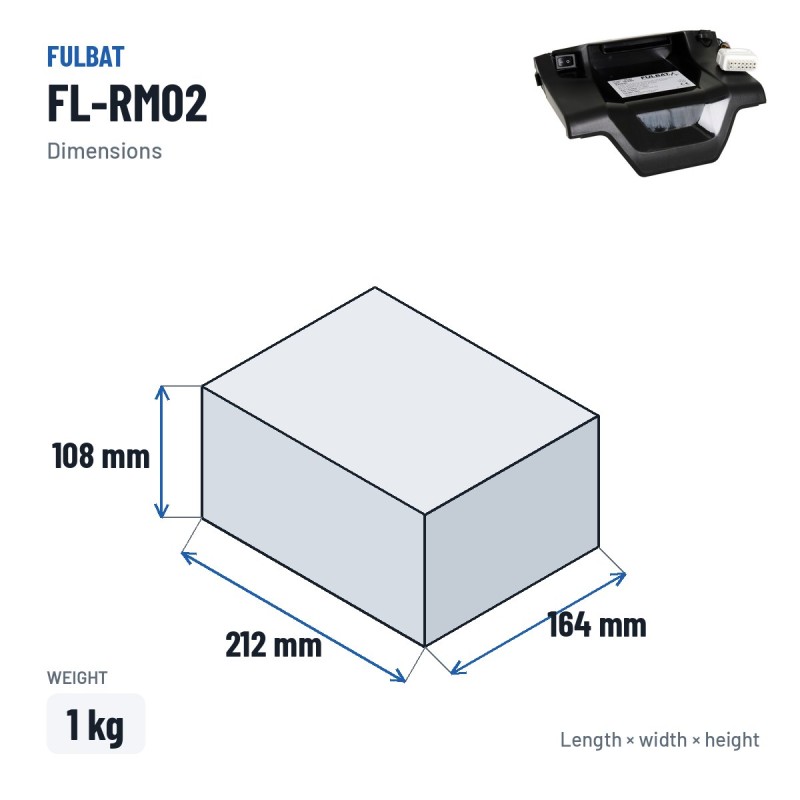Bateria de corta-relva Fulbat FL-RM02 25.6V 3Ah LiFePO4 – medidas 212 × 164 × 108 mm