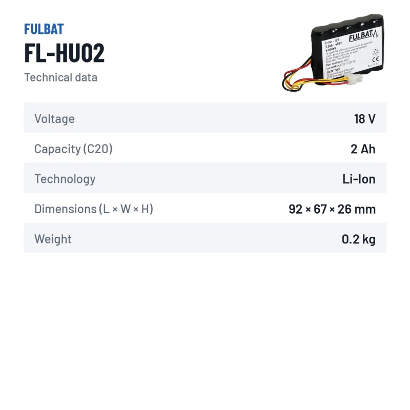 Batterie de tondeuse Fulbat FL-HU02 18V 2.5Ah Li-Ion – fiche technique