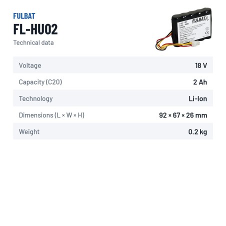 Lawnmower battery Fulbat FL-HU02 18V 2.5Ah Li-Ion – technical data