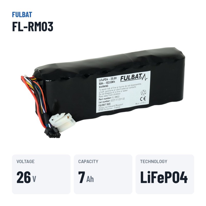 Batteria per rasaerba Fulbat FL-RM03 25.6V 6.6Ah LiFePO4 – dati principali