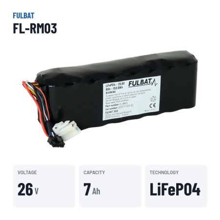 Lawnmower battery Fulbat FL-RM03 25.6V 6.6Ah LiFePO4 – key specs